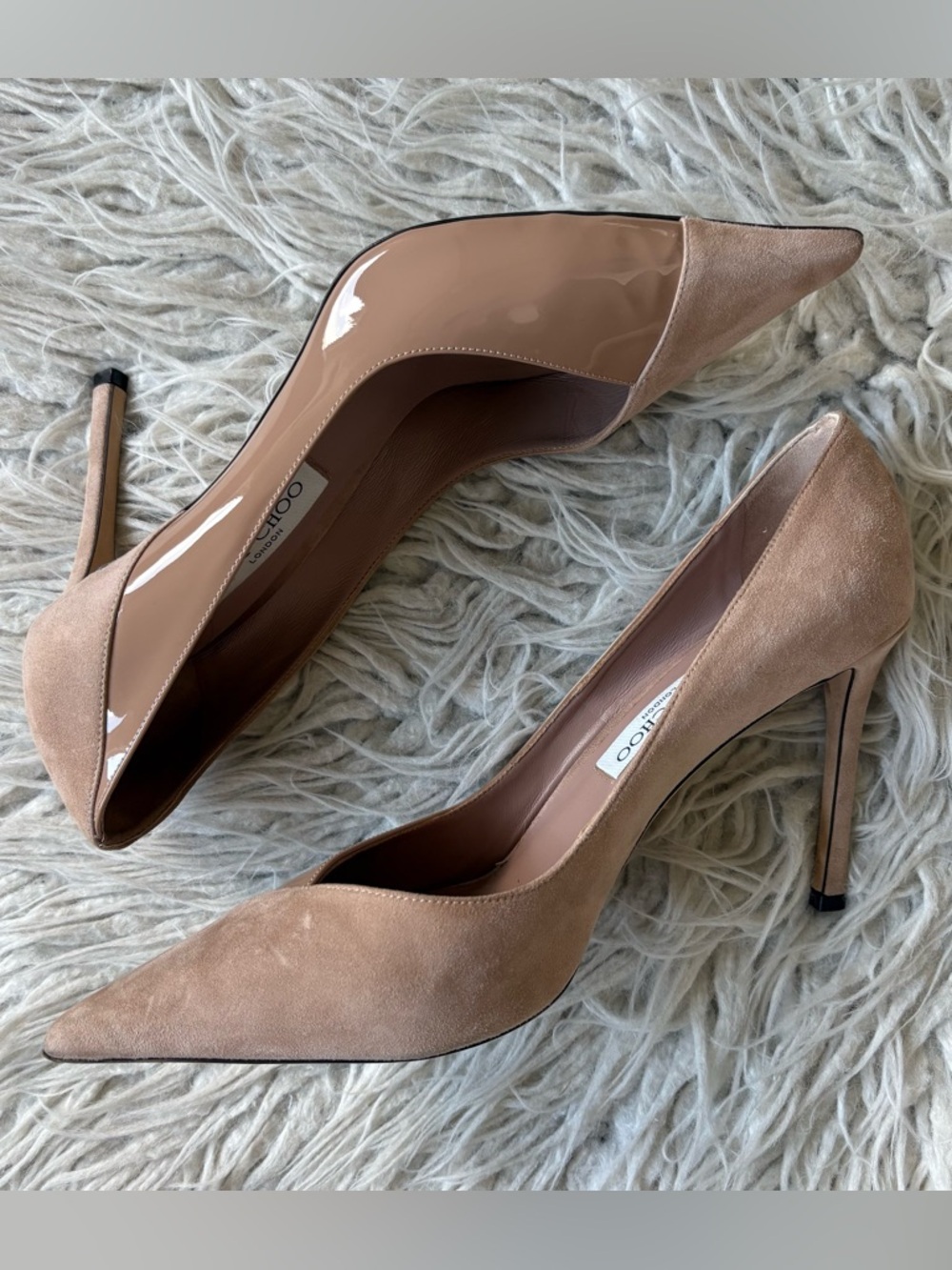 JIMMY CHOO Cass 95mm Ballet Pink Suede & Patent Pointed Toe Pumps EUC Size 40.5 - Picture 6 of 14